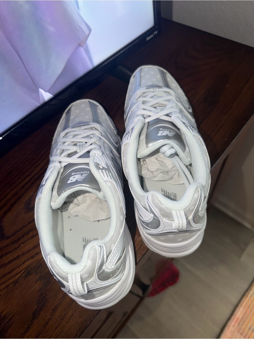 New Balance 550 White and Silver Athletic Sneakers - Picture 3 of 4